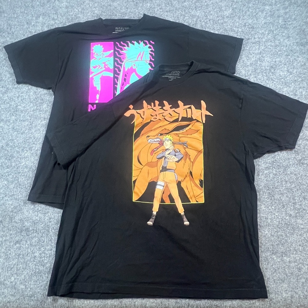 Loft Of 2 Naruto Shippuden Collection T Shirt Mens 2XL Black Cotton Graphic Y2k